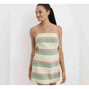 NWT Aerie Womens Green Striped Linen Blend Mini Dress Beach Cover Size XL